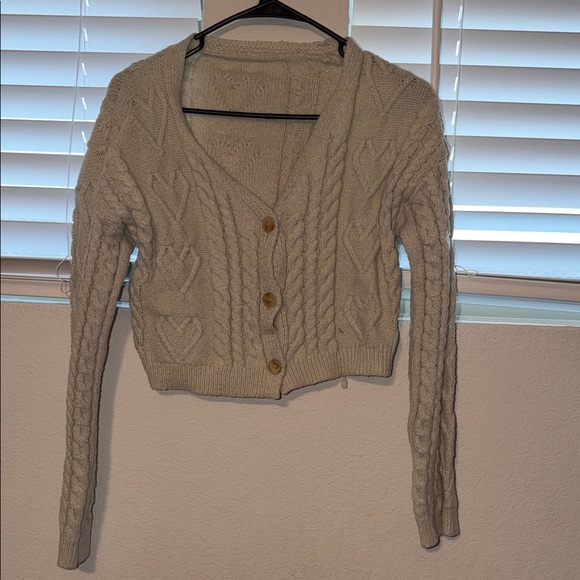 ROMWE Sweaters - ROMWE Cream Cable Knit Cardigan
